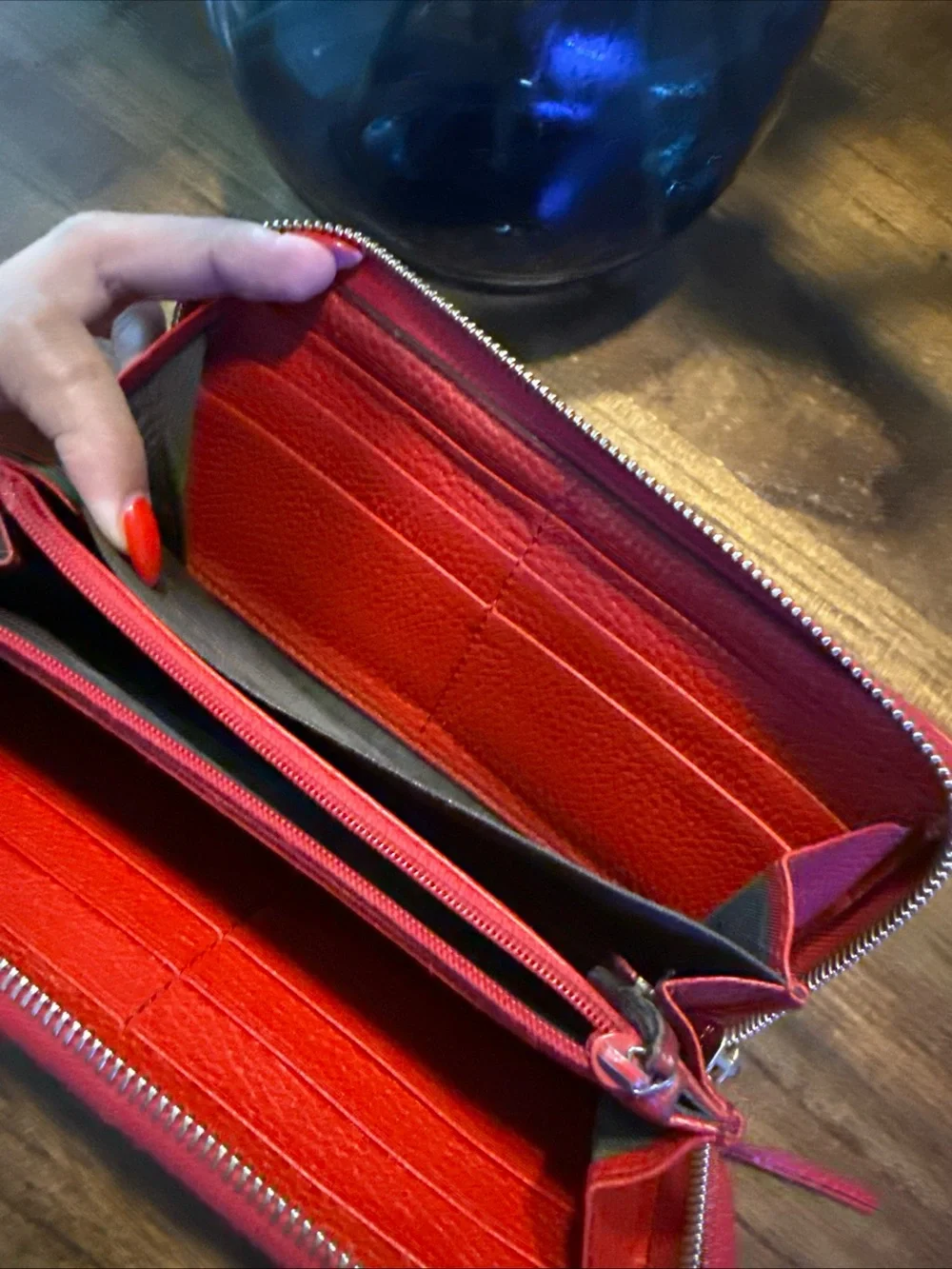 Gucci Red Pebbled Leather Tassel Zip Around Wallet